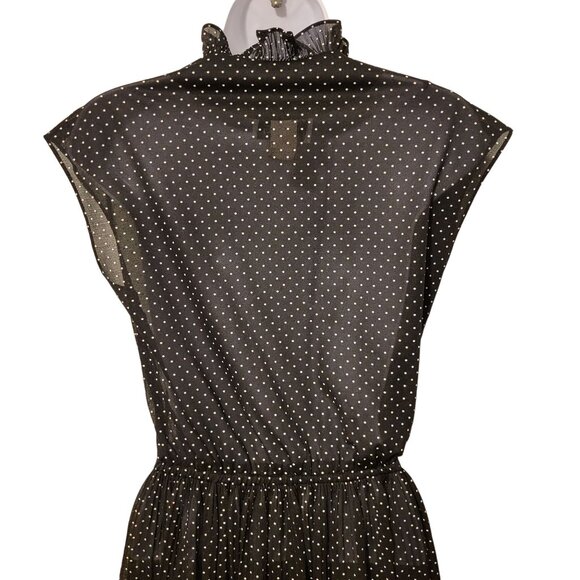 Melissa Lane 6 Black White Polka Dot Midi Dress Semi Sheer Sleeveless V Neck - Picture 6 of 6